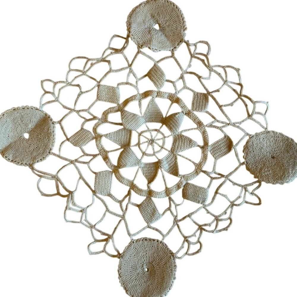 VTG Hand Made Ivory Off White Delicate Cottage Core Doily Small